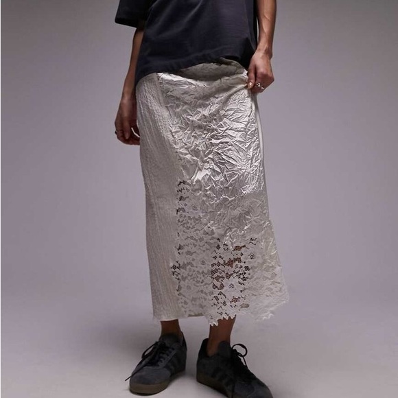 Topshop crinkle Lace Trim maxi Skirt - Picture 2 of 5